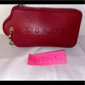 Coach hanging tag shape wristlet. Red pebble butter soft leather
